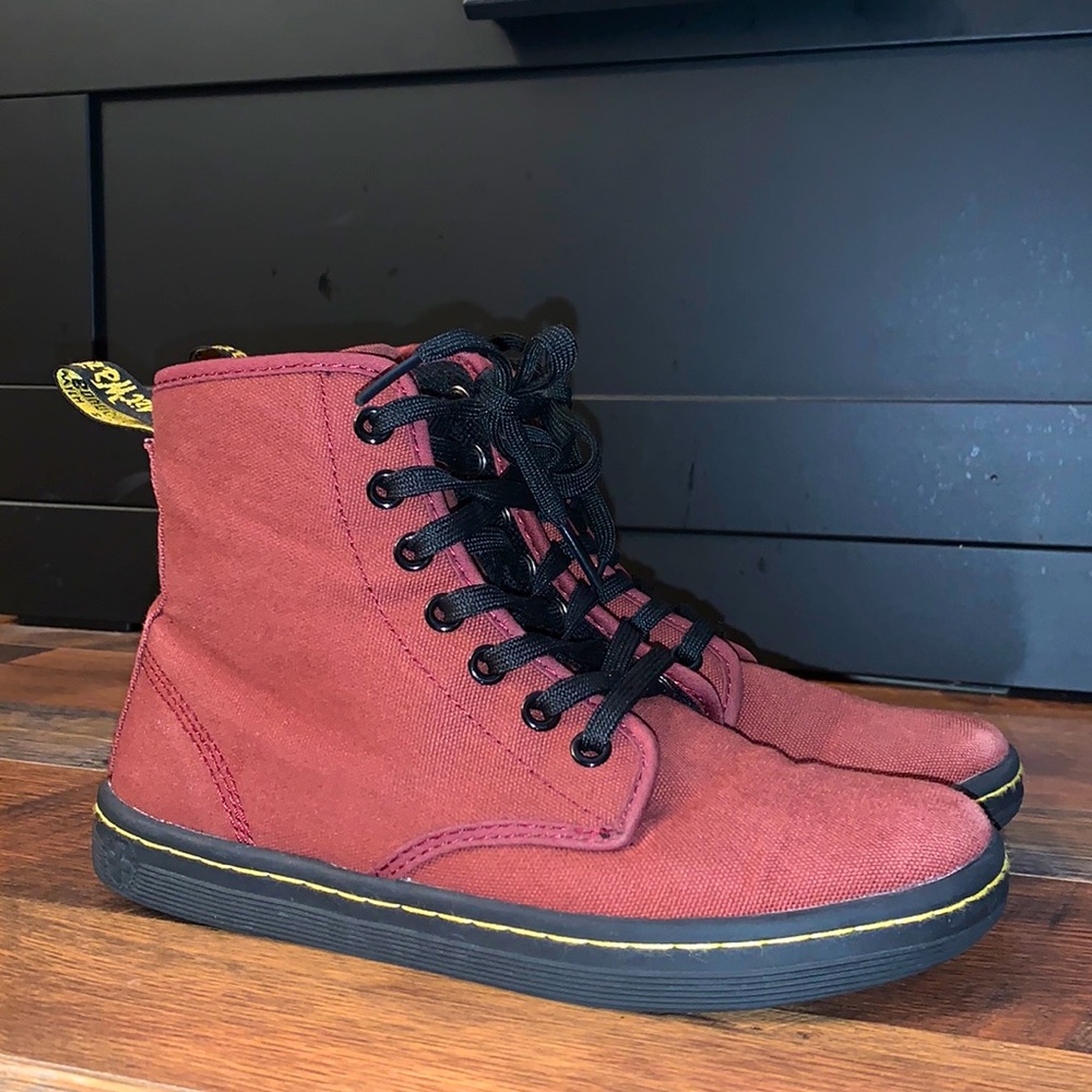Dr Martens Shoreditch Ankle Boots Womens US 5 Lace Up Docs Red Maroon Canvas